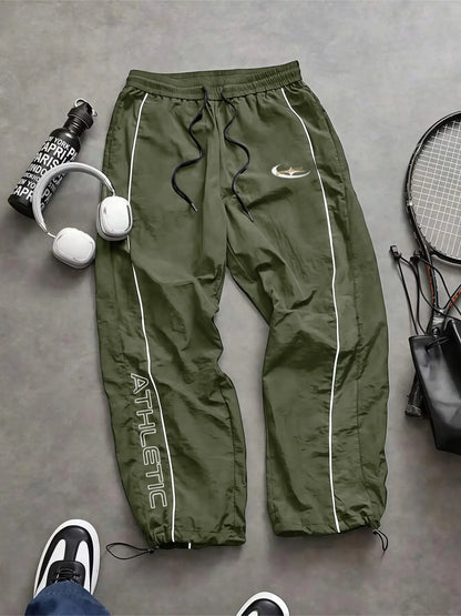 Men's Lightweight Casual Sporty Long Pants with Elastic Cuffs and Fashionable Print, Ideal for Everyday Wear