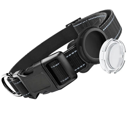 Premium Waterproof Dog Collar with Airtag Compatibility, Reflective Soft Padding, and Adjustable Safety Case for Large Breeds