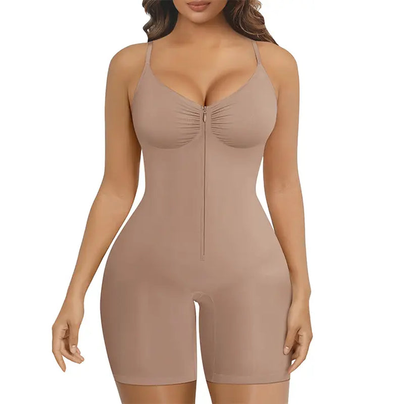 SHAPERX Women's Tummy Control Bodysuit with Zip Closure, Ultra-Stretch Fabric, Adjustable Fit, and Breathable Mesh for Superior Comfort