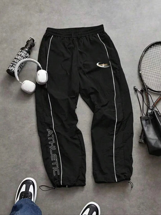 Men's Lightweight Casual Sporty Long Pants with Elastic Cuffs and Fashionable Print, Ideal for Everyday Wear