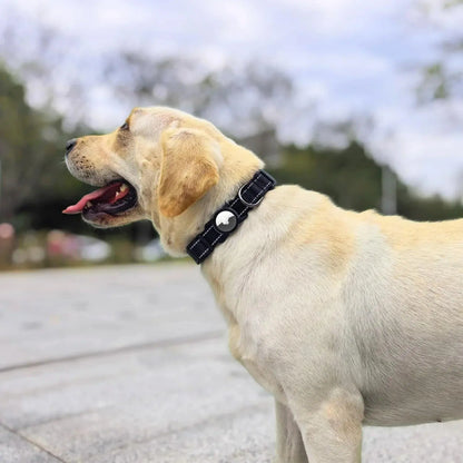 Premium Waterproof Dog Collar with Airtag Compatibility, Reflective Soft Padding, and Adjustable Safety Case for Large Breeds