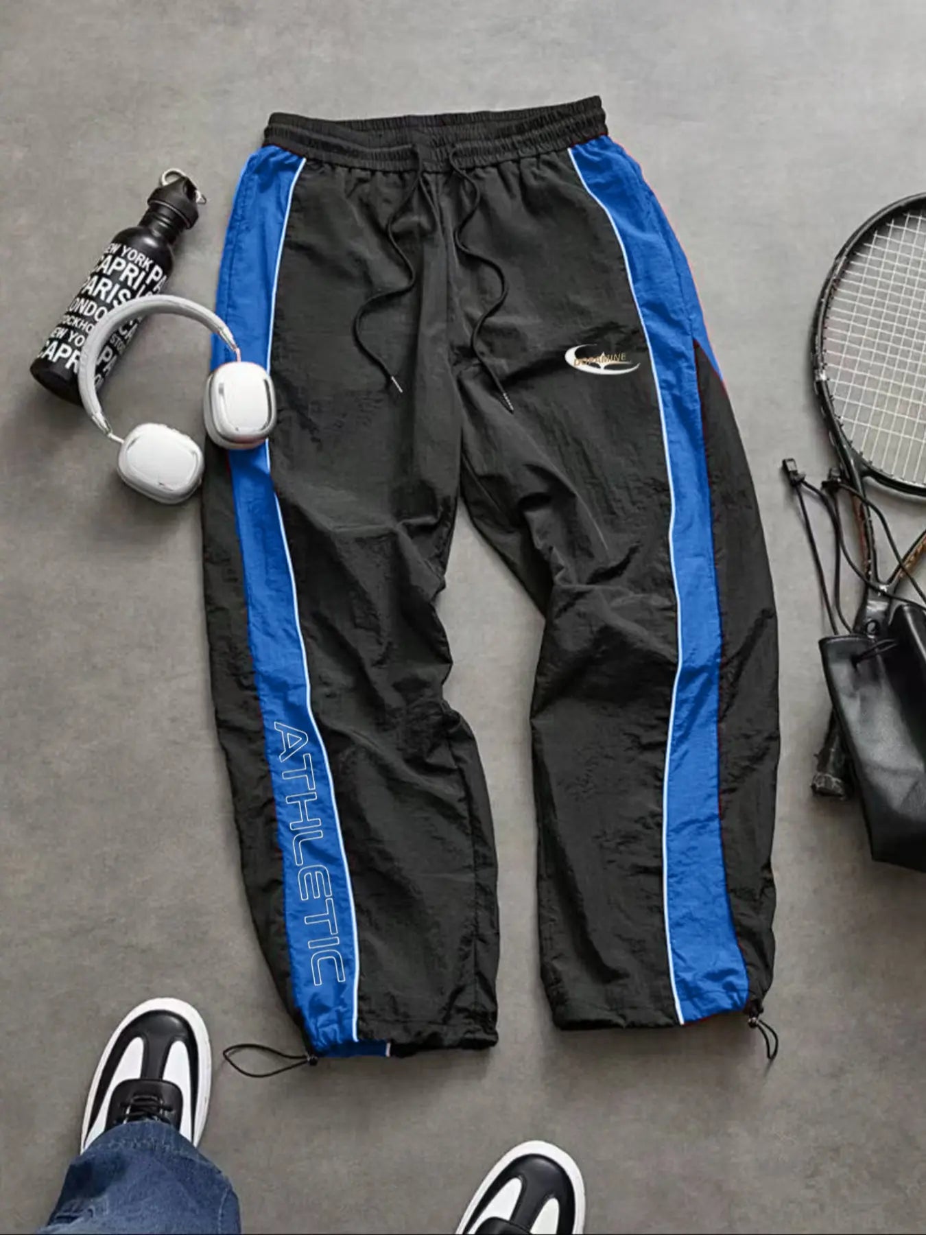 Men's Lightweight Casual Sporty Long Pants with Elastic Cuffs and Fashionable Print, Ideal for Everyday Wear