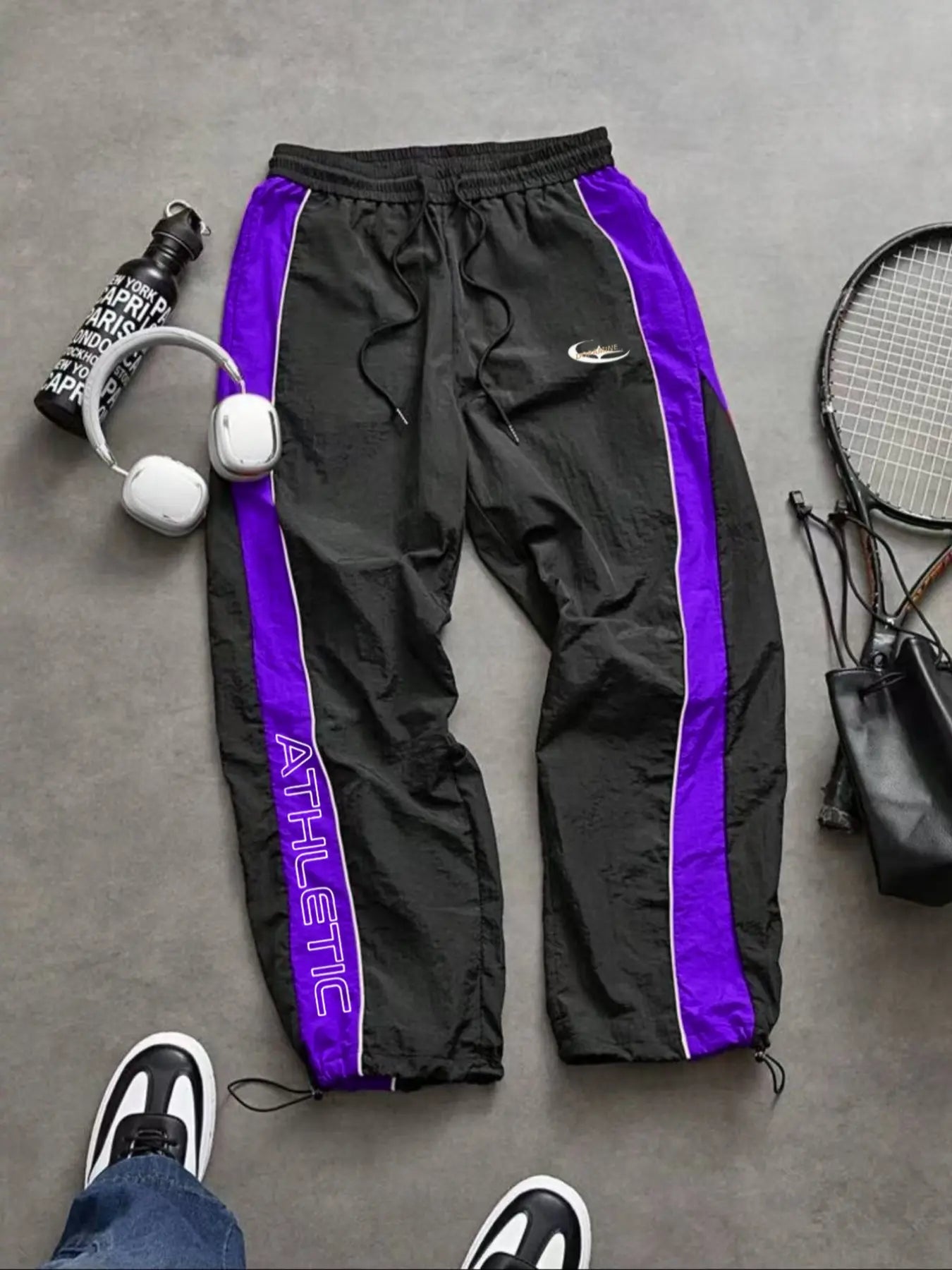 Men's Lightweight Casual Sporty Long Pants with Elastic Cuffs and Fashionable Print, Ideal for Everyday Wear