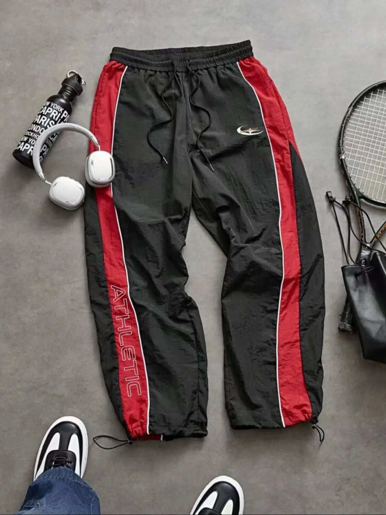 Men's Lightweight Casual Sporty Long Pants with Elastic Cuffs and Fashionable Print, Ideal for Everyday Wear