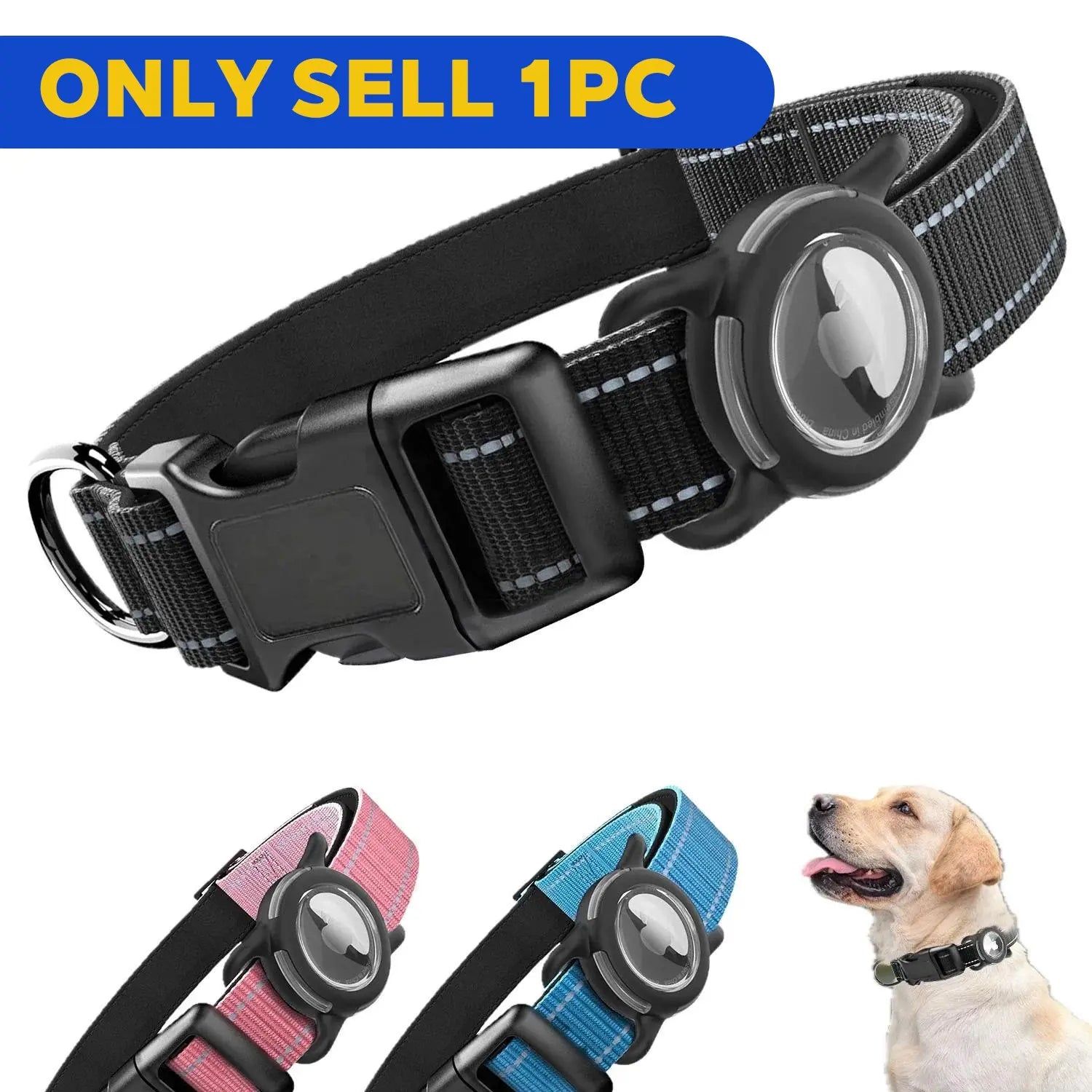 Premium Waterproof Dog Collar with Airtag Compatibility, Reflective Soft Padding, and Adjustable Safety Case for Large Breeds