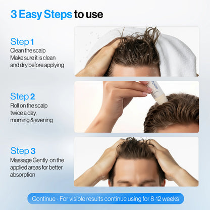 Be Bodywise Advanced Hair Density Roll-On Serum 25 ml | Formulated with 5% Saw Palmetto, 3% Rosemary, 1% Caffeine Herbasome, and 3% Fenugreek | Scalp Treatment for Hair Fall Reduction | Unisex Formula
