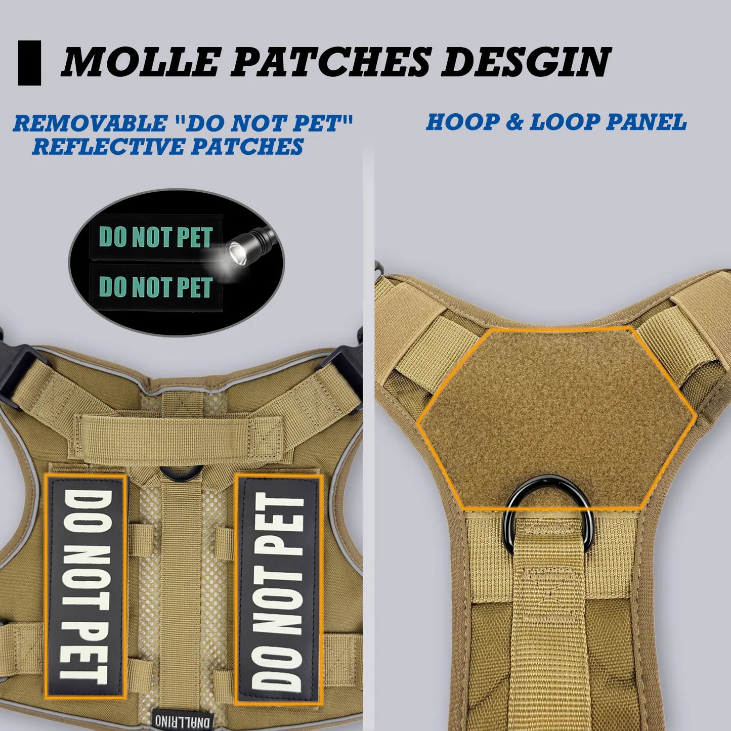 Tactical No-Pull Harness for Dogs and Cats - Breathable Molle Vest with Reflective "Do Not Pet" Patches for Training, Walking, and Hunting