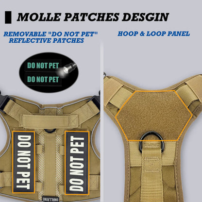 Tactical No-Pull Harness for Dogs and Cats - Breathable Molle Vest with Reflective "Do Not Pet" Patches for Training, Walking, and Hunting