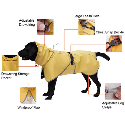 Medium Waterproof Dog Raincoat - Adjustable Lightweight Poncho with Soft Lining for Medium to Large Dogs in Yellow