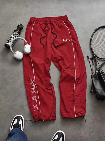 Men's Lightweight Casual Sporty Long Pants with Elastic Cuffs and Fashionable Print, Ideal for Everyday Wear