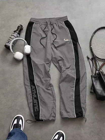 Men's Lightweight Casual Sporty Long Pants with Elastic Cuffs and Fashionable Print, Ideal for Everyday Wear