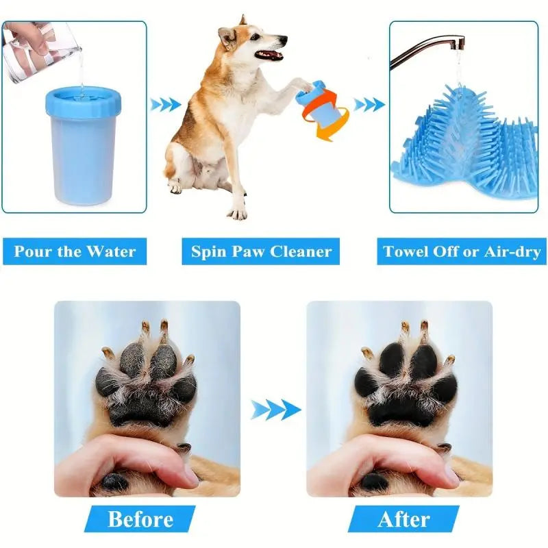 Portable Pet Foot Cleaning Cup with Massage Brush - Rotating Grooming Tool for Dogs and Cats