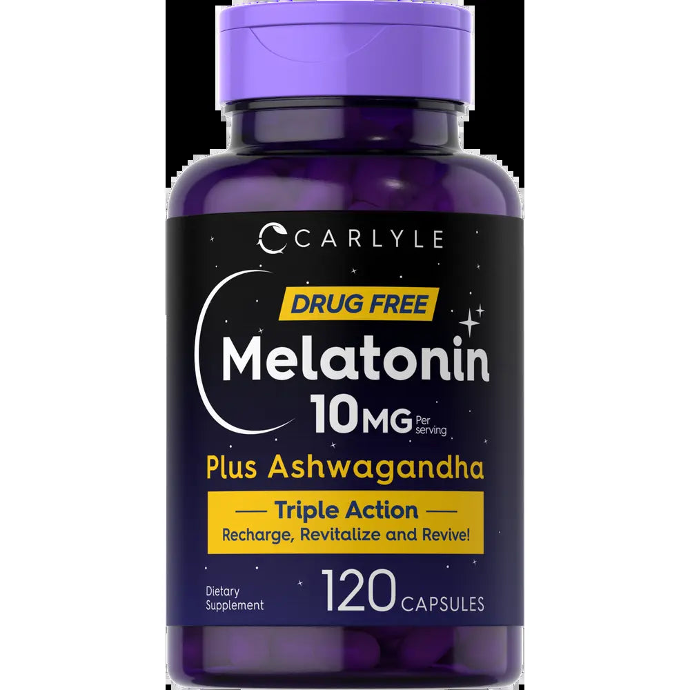 Carlyle Triple Strength Melatonin 10mg with Ashwagandha - 120 Non-GMO Gluten-Free Capsules