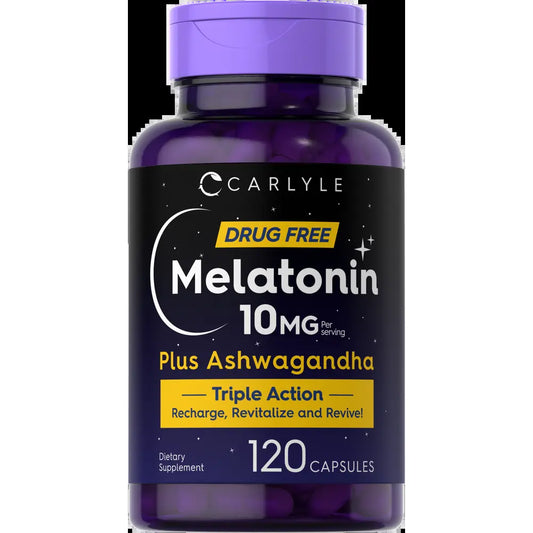 Carlyle Triple Strength Melatonin 10mg with Ashwagandha - 120 Non-GMO Gluten-Free Capsules