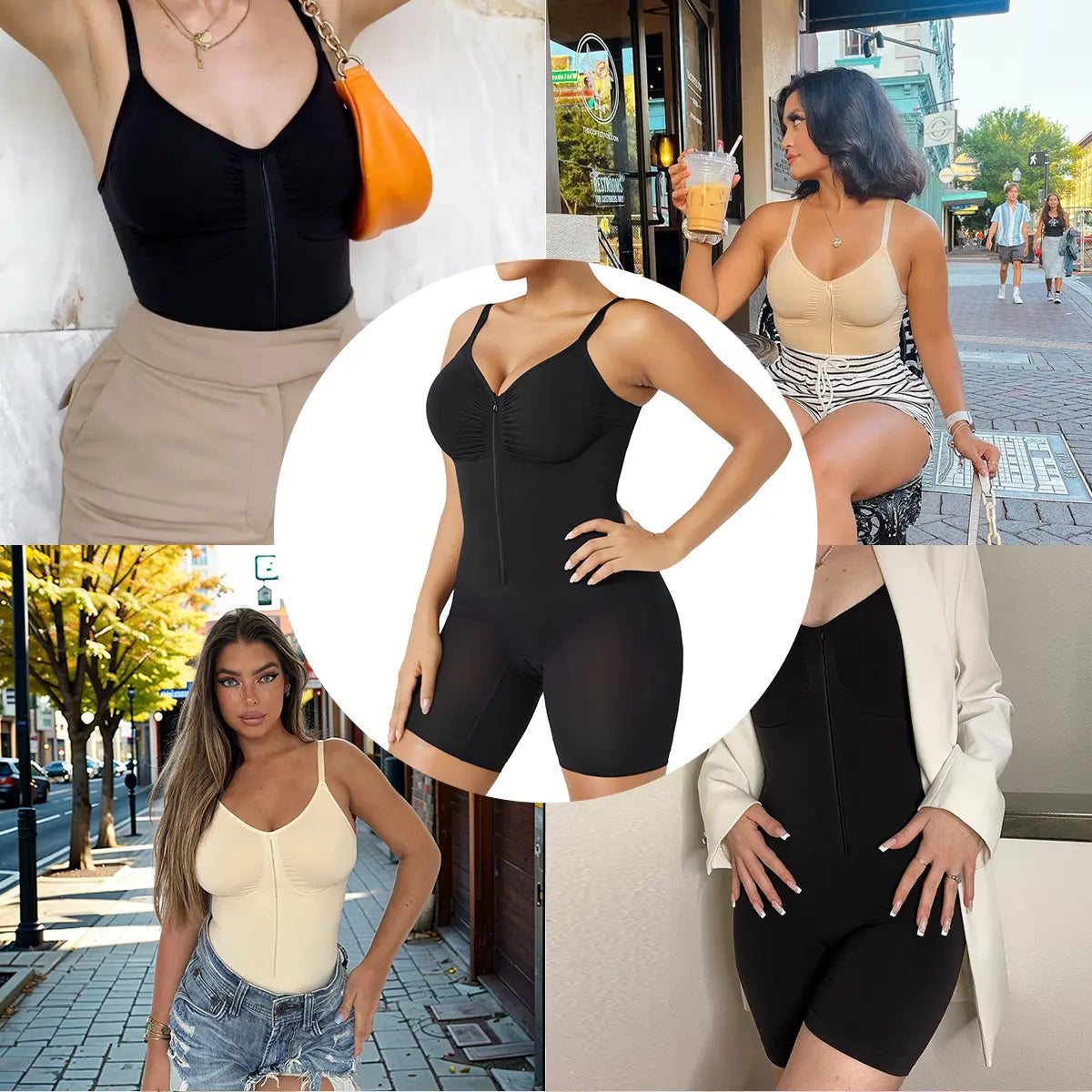 SHAPERX Women's Tummy Control Bodysuit with Zip Closure, Ultra-Stretch Fabric, Adjustable Fit, and Breathable Mesh for Superior Comfort