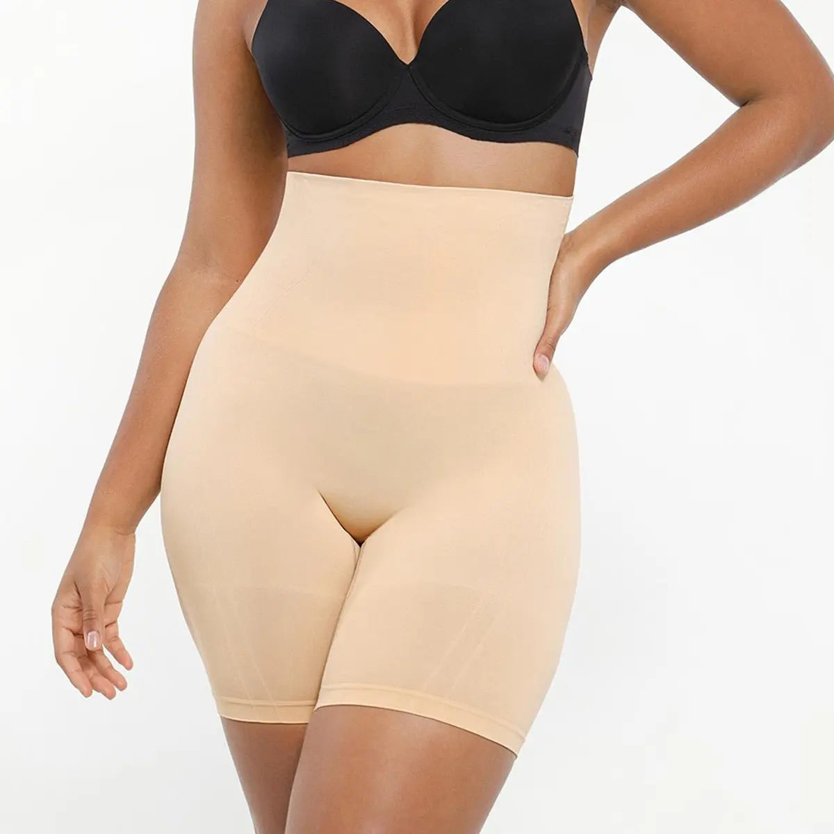 Shapellx Women's High-Waisted Seamless Sculpting Shorts with Tummy Control and Thigh Slimming Features