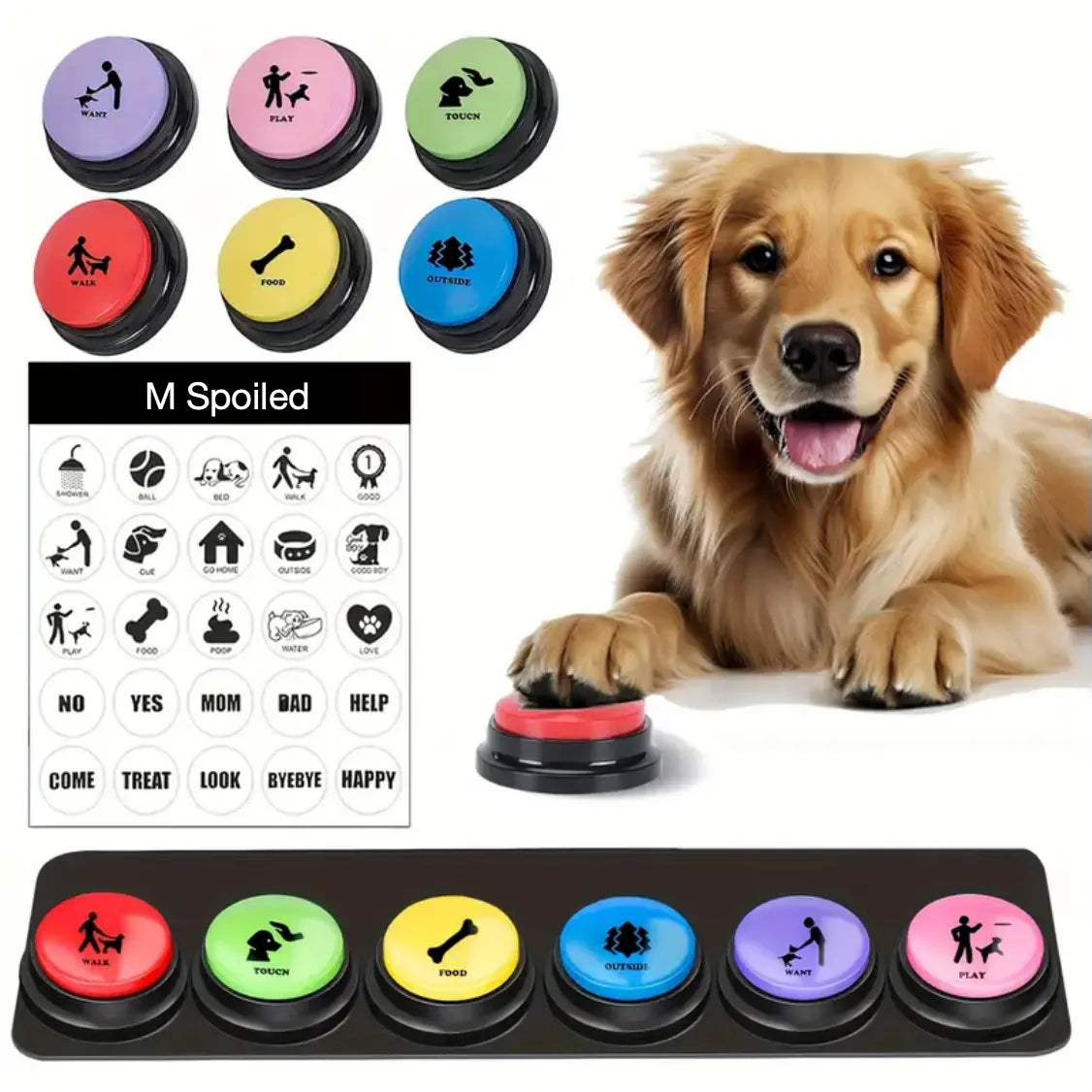 6 Recordable Pet Communication Buttons for Dogs and Cats - Interactive Voice Recording Device for Enhanced Pet Interaction, Battery-Free Design