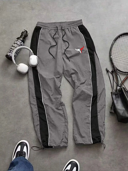 Men's Lightweight Casual Sporty Long Pants with Elastic Cuffs and Fashionable Print, Ideal for Everyday Wear