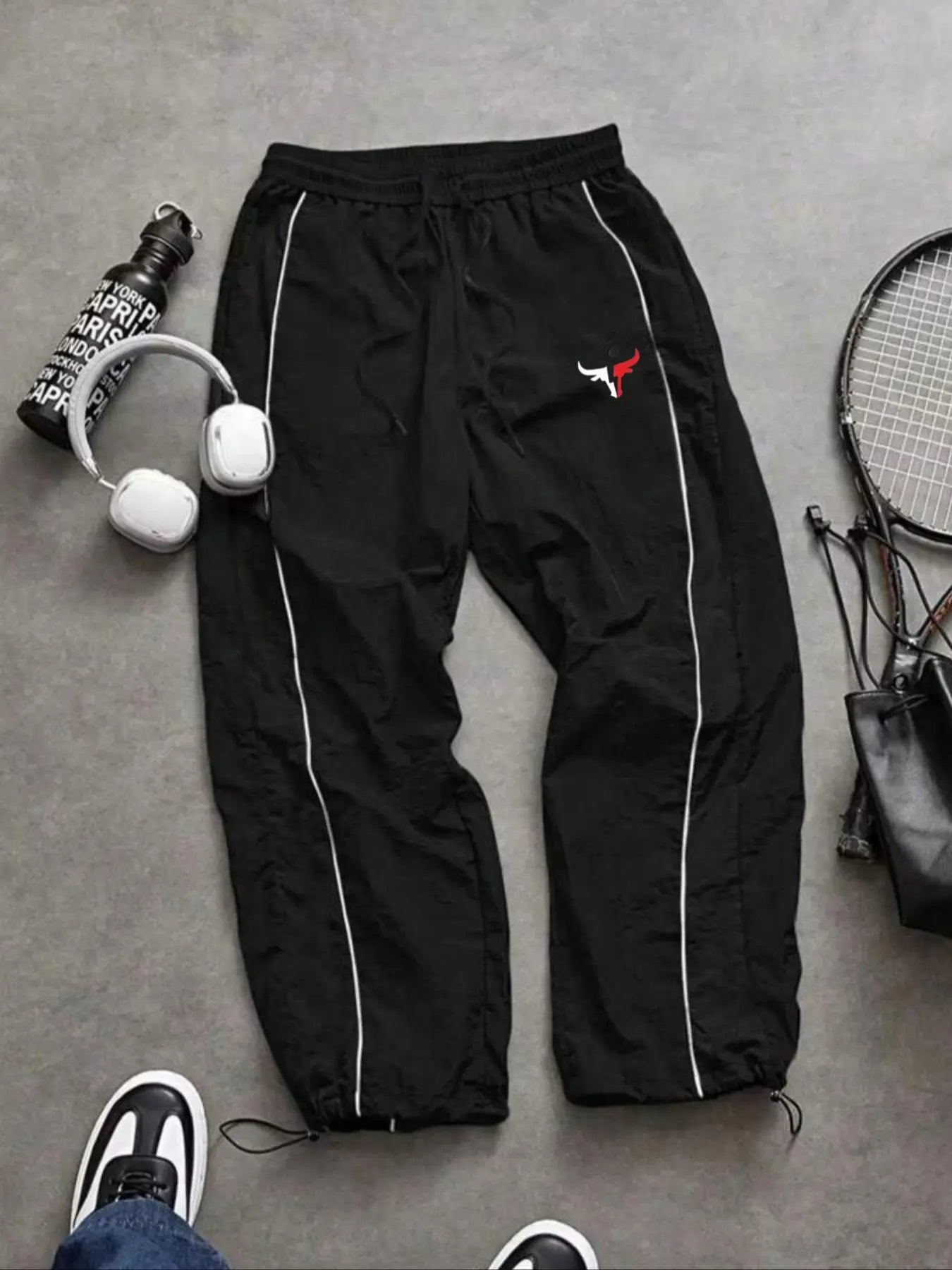 Men's Lightweight Casual Sporty Long Pants with Elastic Cuffs and Fashionable Print, Ideal for Everyday Wear
