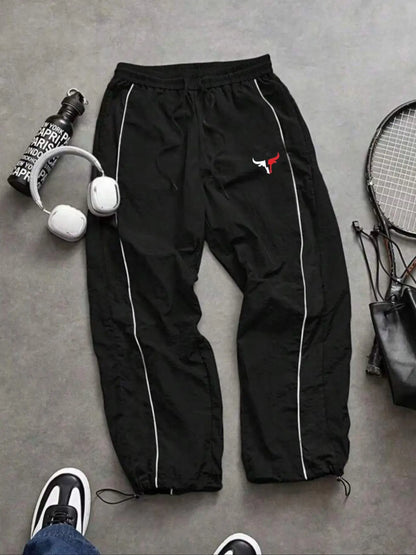 Men's Lightweight Casual Sporty Long Pants with Elastic Cuffs and Fashionable Print, Ideal for Everyday Wear