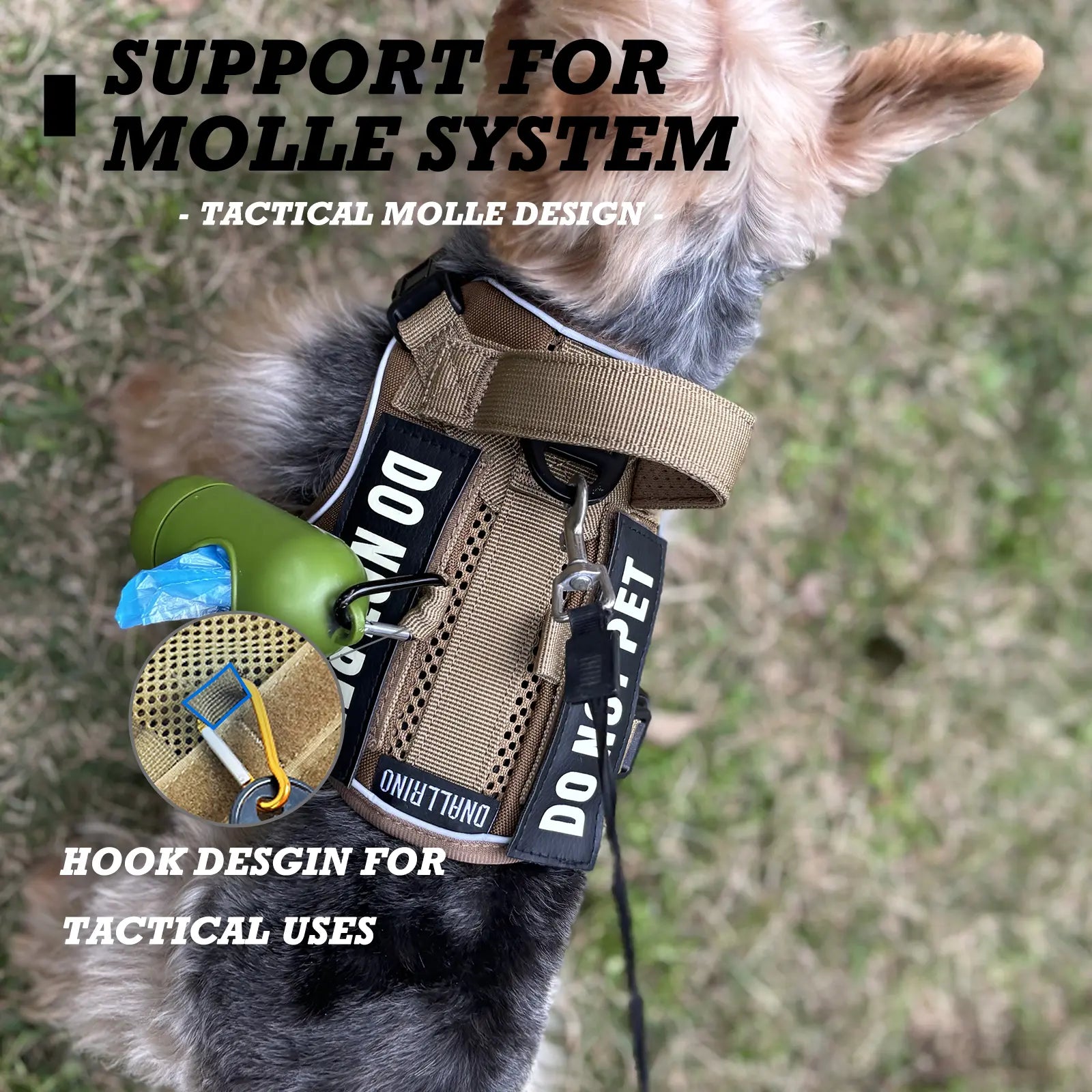 Tactical No-Pull Harness for Dogs and Cats - Breathable Molle Vest with Reflective "Do Not Pet" Patches for Training, Walking, and Hunting
