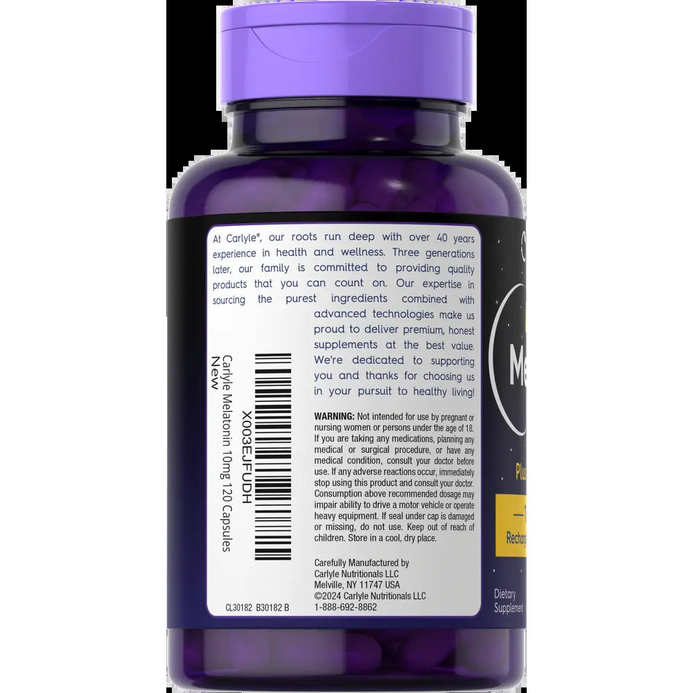 Carlyle Triple Strength Melatonin 10mg with Ashwagandha - 120 Non-GMO Gluten-Free Capsules