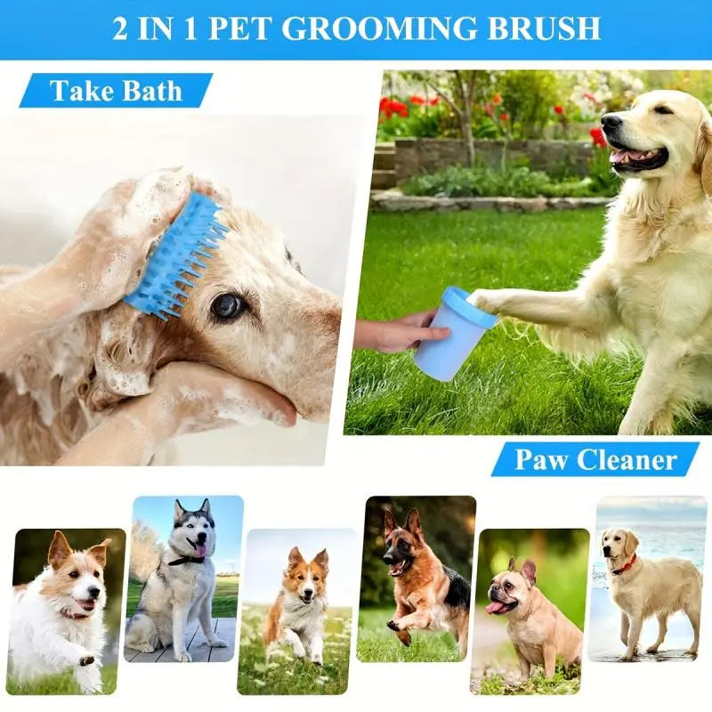 Portable Pet Foot Cleaning Cup with Massage Brush - Rotating Grooming Tool for Dogs and Cats