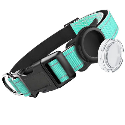 Premium Waterproof Dog Collar with Airtag Compatibility, Reflective Soft Padding, and Adjustable Safety Case for Large Breeds