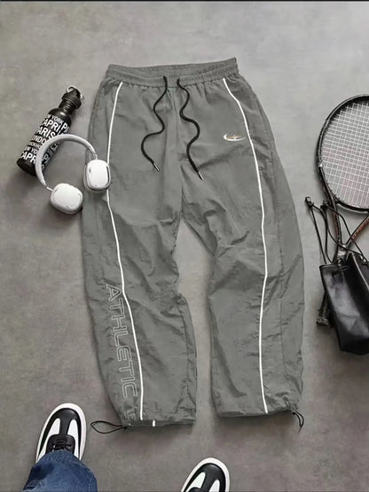 Men's Lightweight Casual Sporty Long Pants with Elastic Cuffs and Fashionable Print, Ideal for Everyday Wear