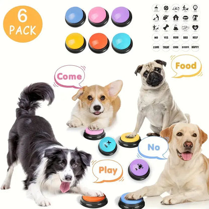 6 Recordable Pet Communication Buttons for Dogs and Cats - Interactive Voice Recording Device for Enhanced Pet Interaction, Battery-Free Design