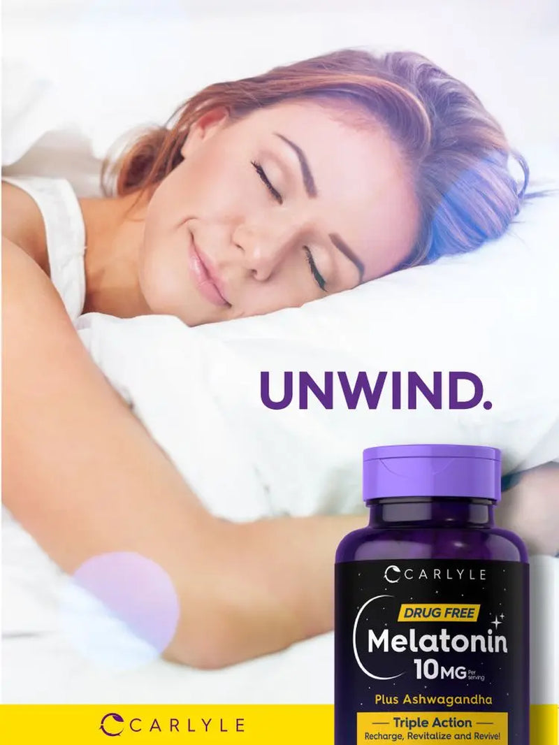 Carlyle Triple Strength Melatonin 10mg with Ashwagandha - 120 Non-GMO Gluten-Free Capsules