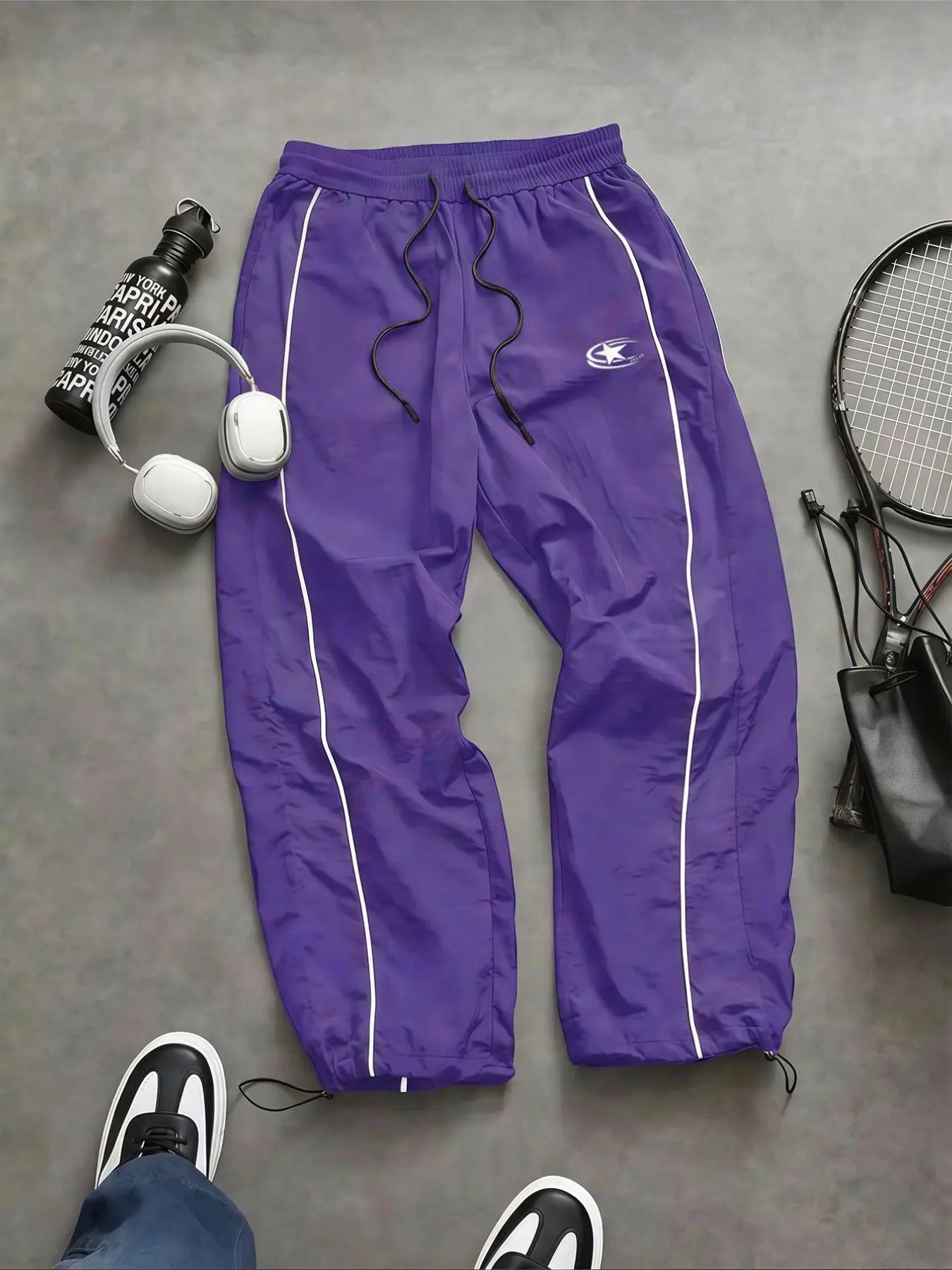 Men's Lightweight Casual Sporty Long Pants with Elastic Cuffs and Fashionable Print, Ideal for Everyday Wear