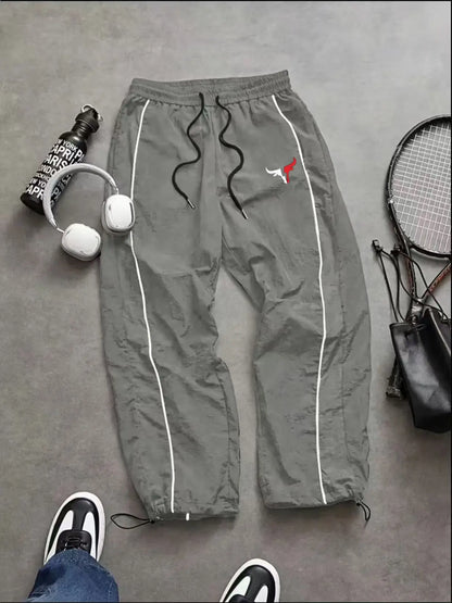Men's Lightweight Casual Sporty Long Pants with Elastic Cuffs and Fashionable Print, Ideal for Everyday Wear
