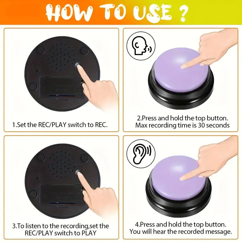 6 Recordable Pet Communication Buttons for Dogs and Cats - Interactive Voice Recording Device for Enhanced Pet Interaction, Battery-Free Design