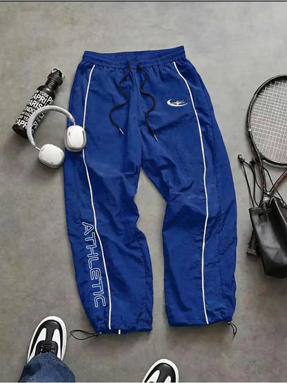 Men's Lightweight Casual Sporty Long Pants with Elastic Cuffs and Fashionable Print, Ideal for Everyday Wear