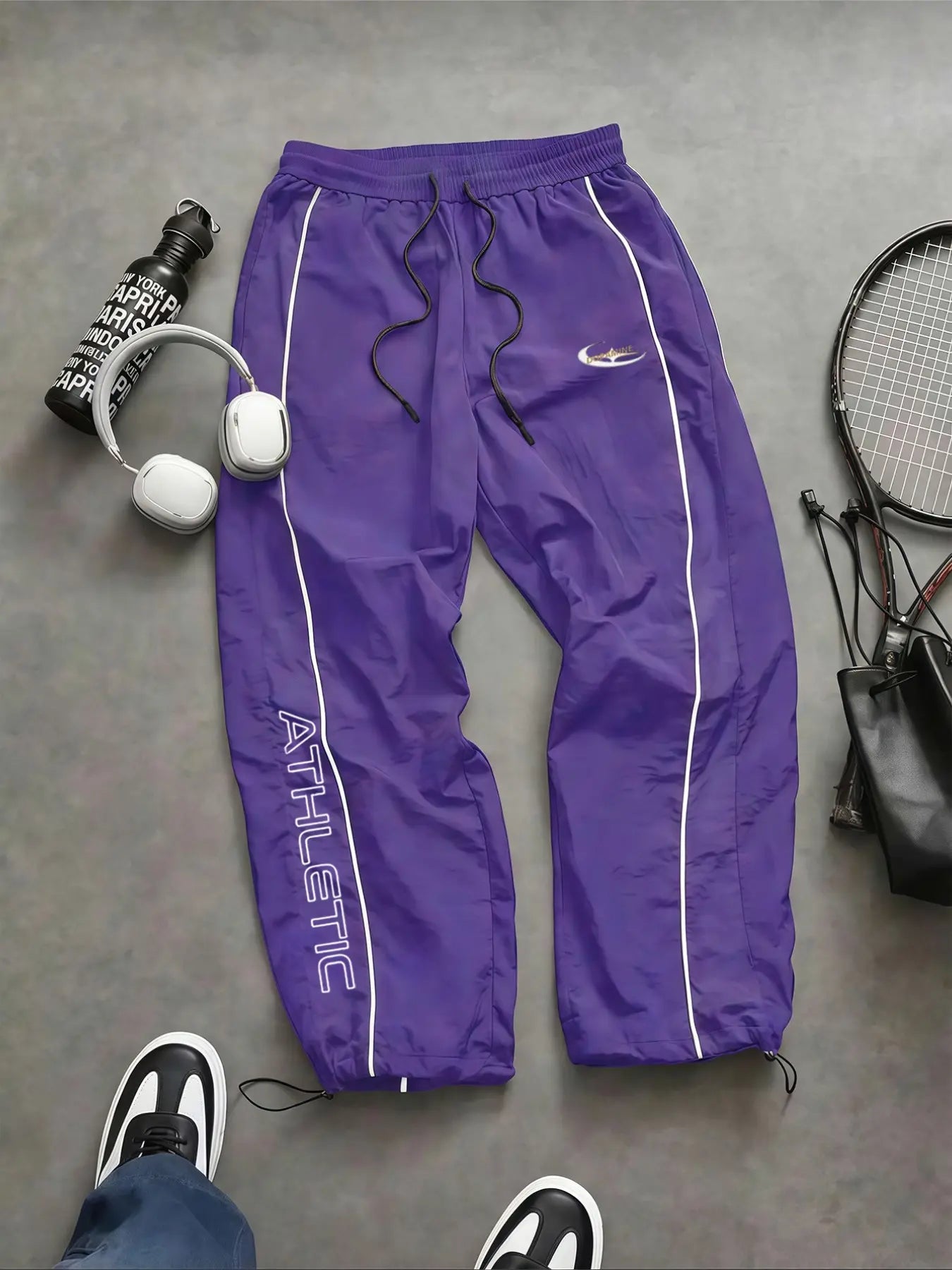 Men's Lightweight Casual Sporty Long Pants with Elastic Cuffs and Fashionable Print, Ideal for Everyday Wear