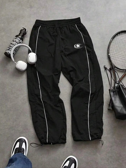 Men's Lightweight Casual Sporty Long Pants with Elastic Cuffs and Fashionable Print, Ideal for Everyday Wear