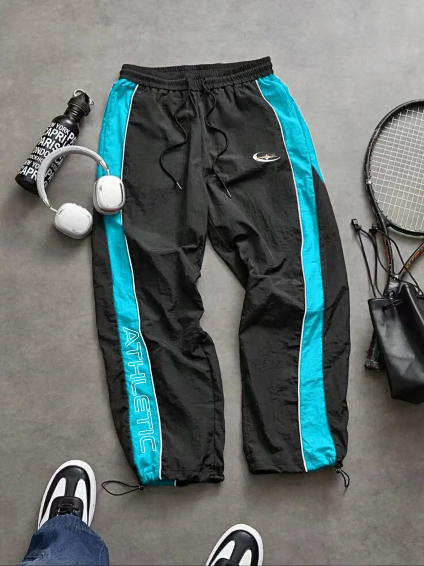 Men's Lightweight Casual Sporty Long Pants with Elastic Cuffs and Fashionable Print, Ideal for Everyday Wear