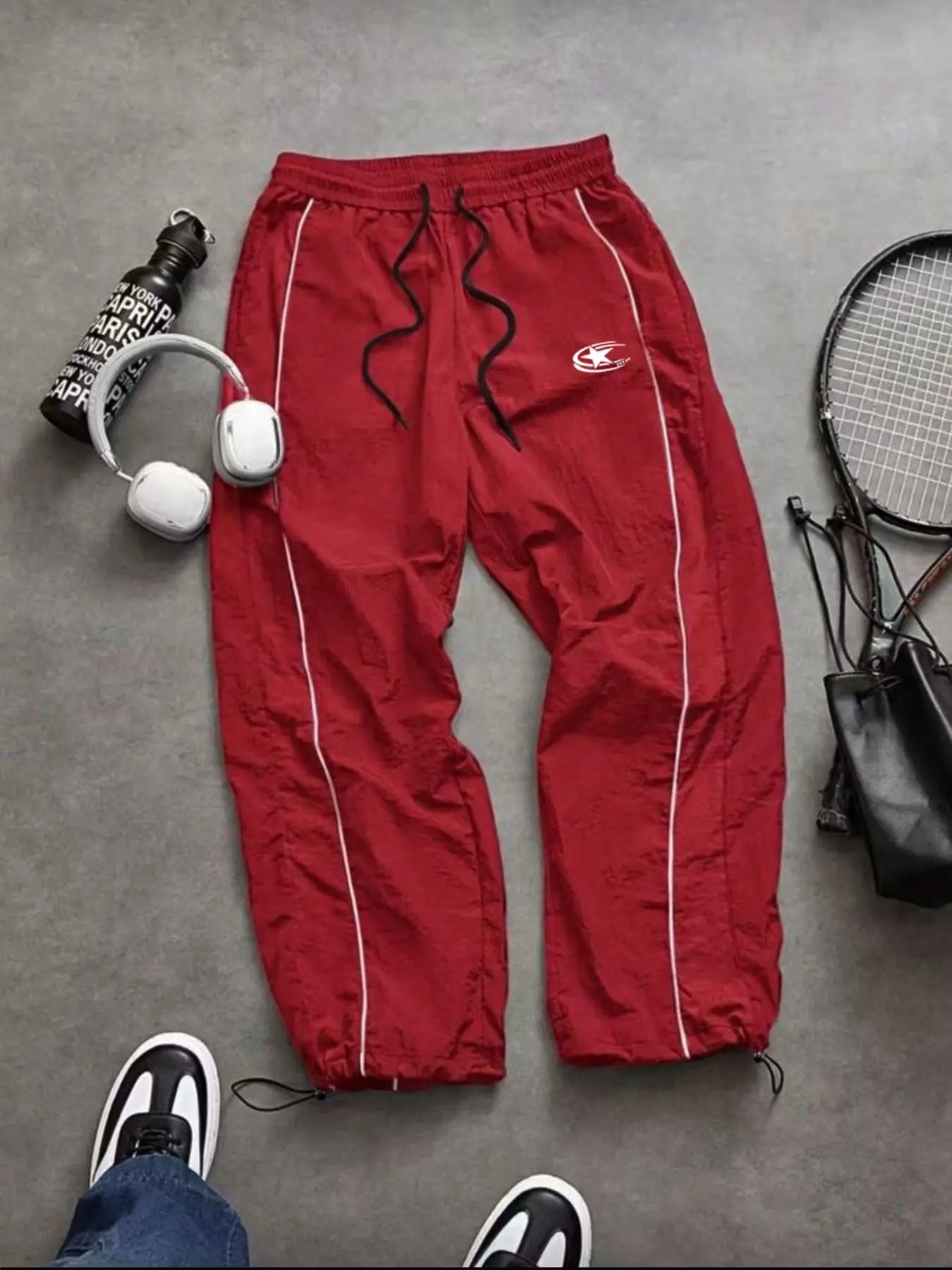 Men's Lightweight Casual Sporty Long Pants with Elastic Cuffs and Fashionable Print, Ideal for Everyday Wear