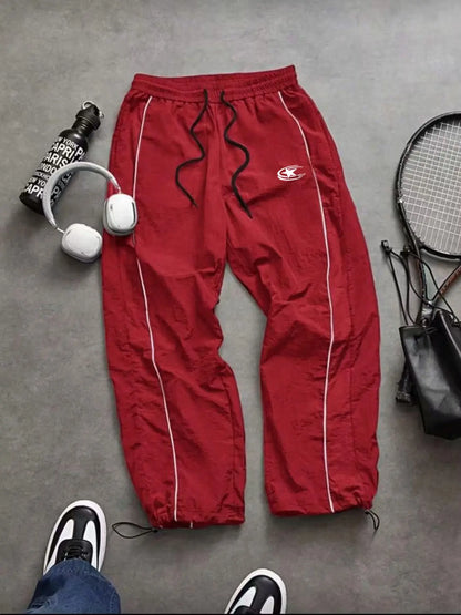 Men's Lightweight Casual Sporty Long Pants with Elastic Cuffs and Fashionable Print, Ideal for Everyday Wear