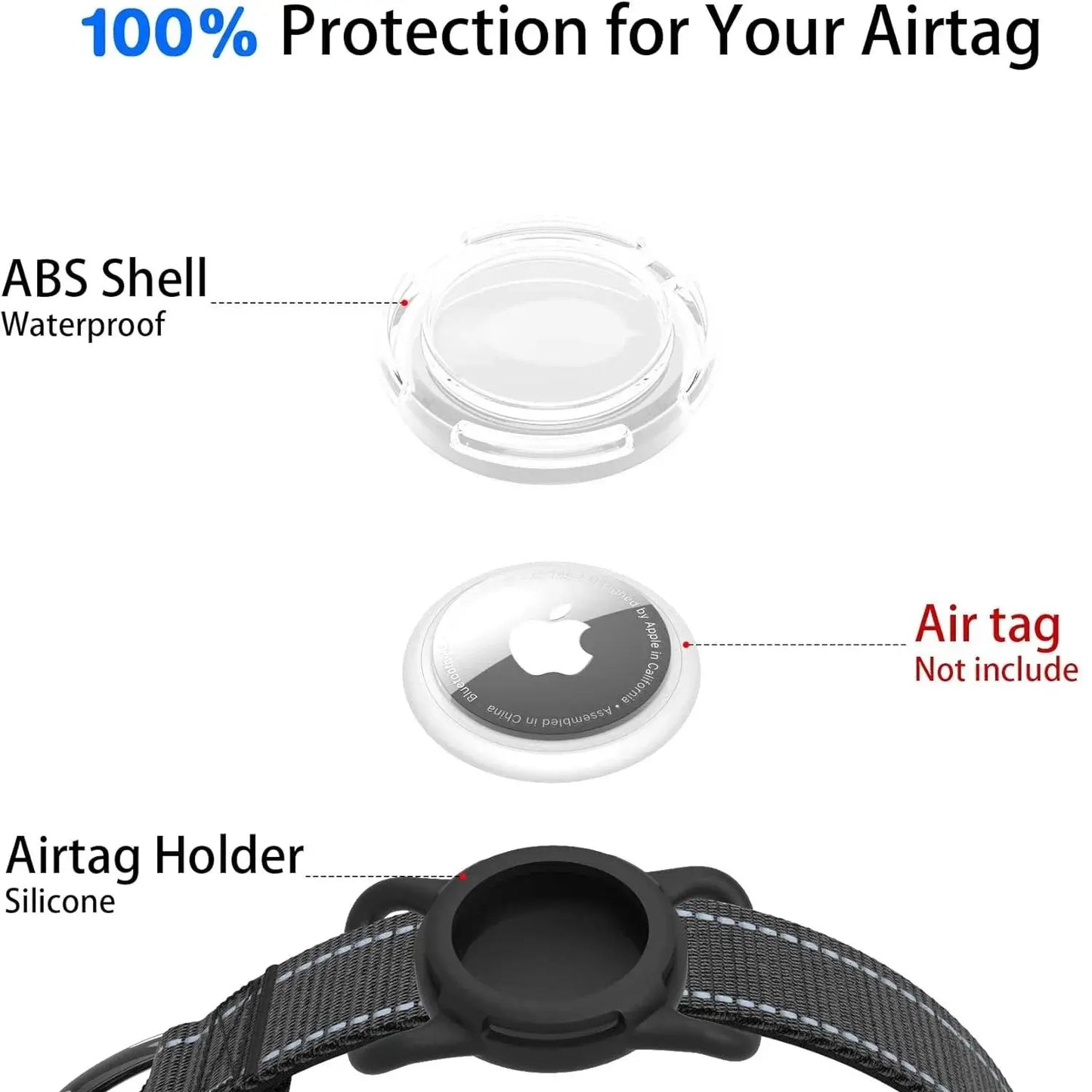 Premium Waterproof Dog Collar with Airtag Compatibility, Reflective Soft Padding, and Adjustable Safety Case for Large Breeds
