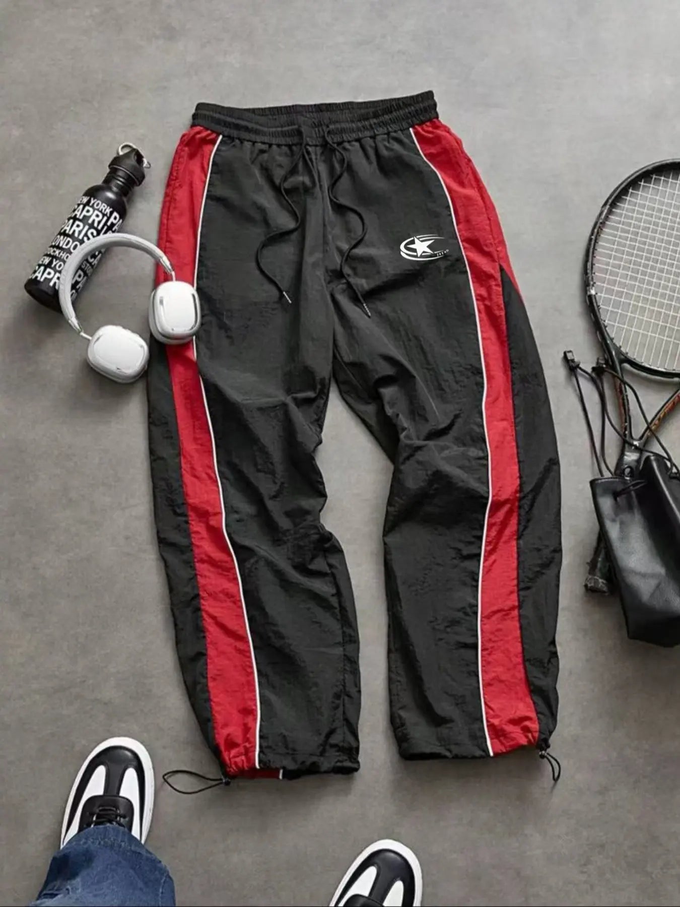 Men's Lightweight Casual Sporty Long Pants with Elastic Cuffs and Fashionable Print, Ideal for Everyday Wear