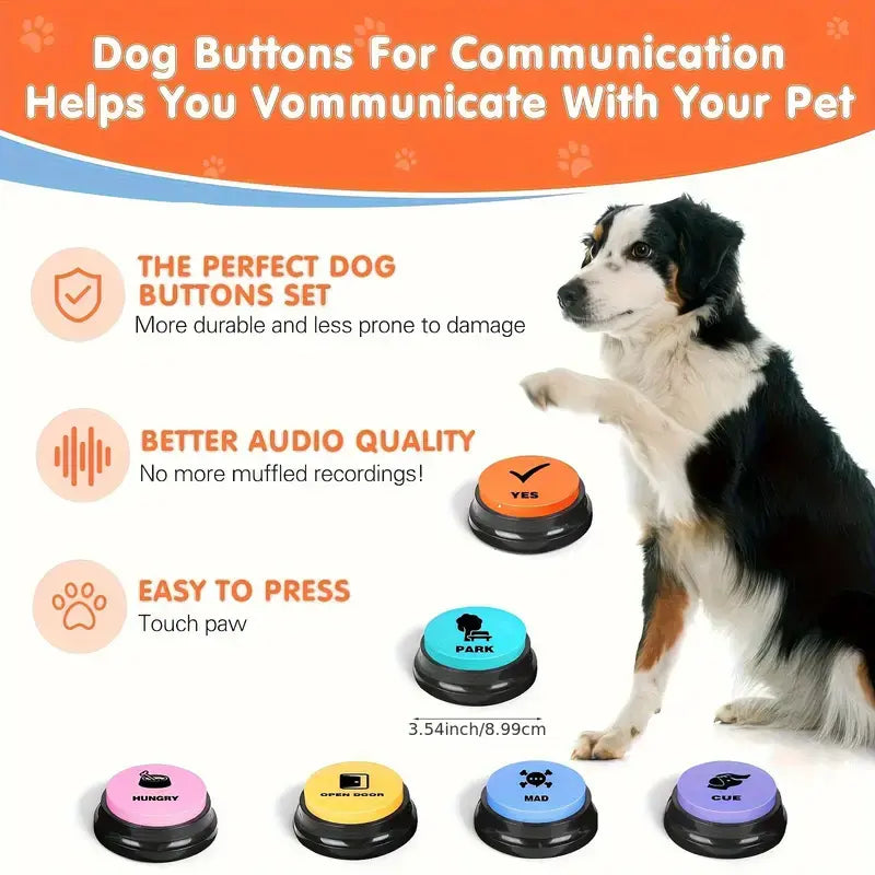 6 Recordable Pet Communication Buttons for Dogs and Cats - Interactive Voice Recording Device for Enhanced Pet Interaction, Battery-Free Design
