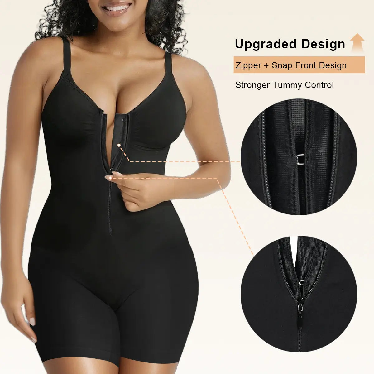 SHAPERX Women's Tummy Control Bodysuit with Zip Closure, Ultra-Stretch Fabric, Adjustable Fit, and Breathable Mesh for Superior Comfort