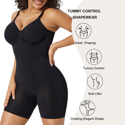 SHAPERX Women's Tummy Control Bodysuit with Zip Closure, Ultra-Stretch Fabric, Adjustable Fit, and Breathable Mesh for Superior Comfort