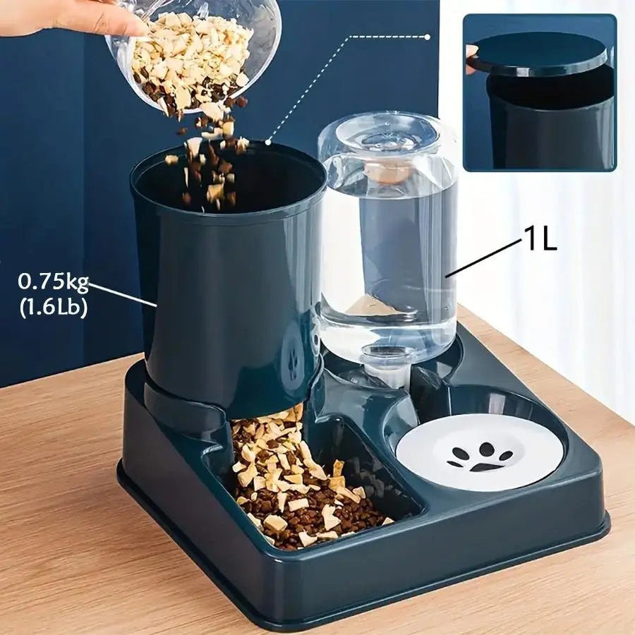 Automatic Dual-Incline Pet Food and Water Dispenser for Indoor Use