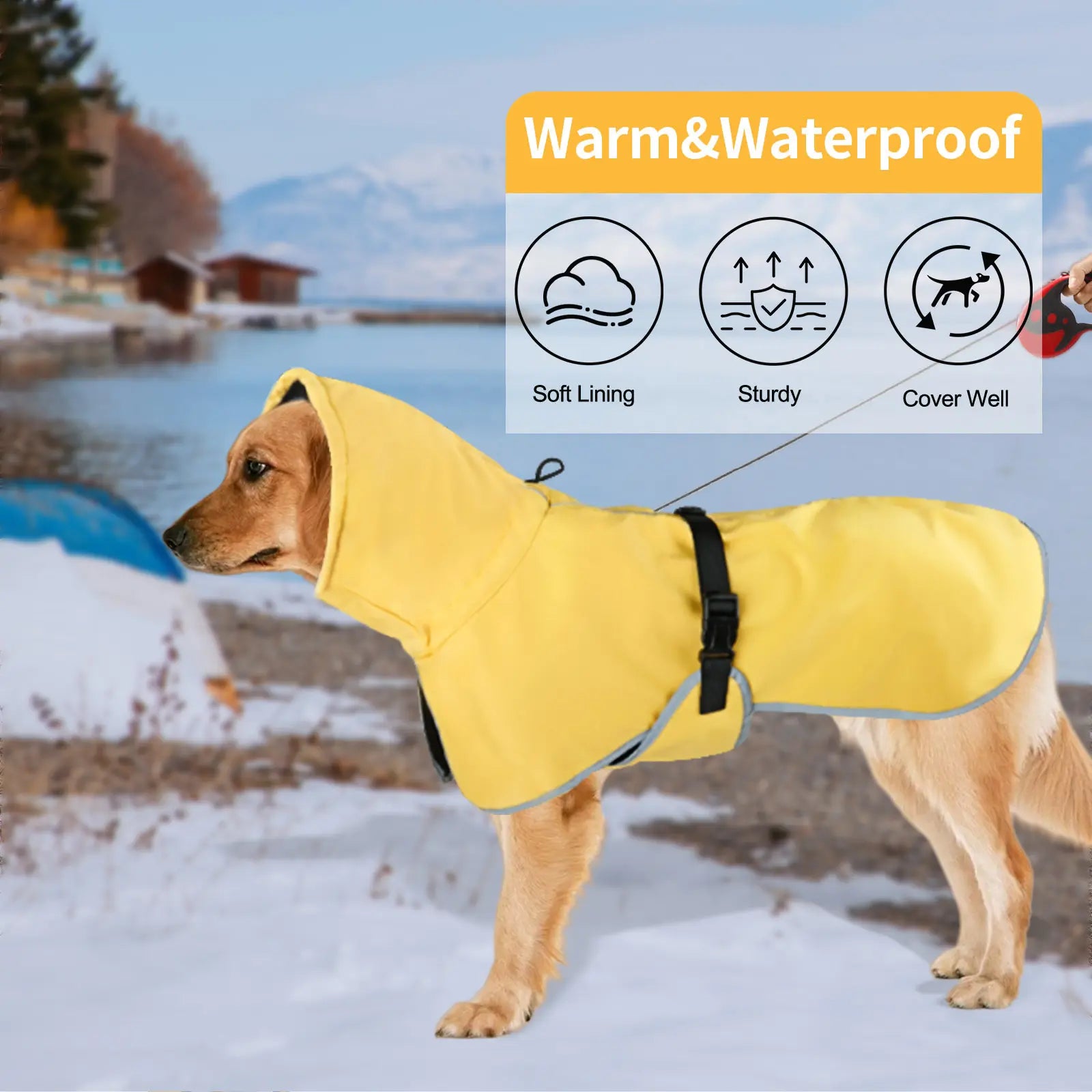 Medium Waterproof Dog Raincoat - Adjustable Lightweight Poncho with Soft Lining for Medium to Large Dogs in Yellow